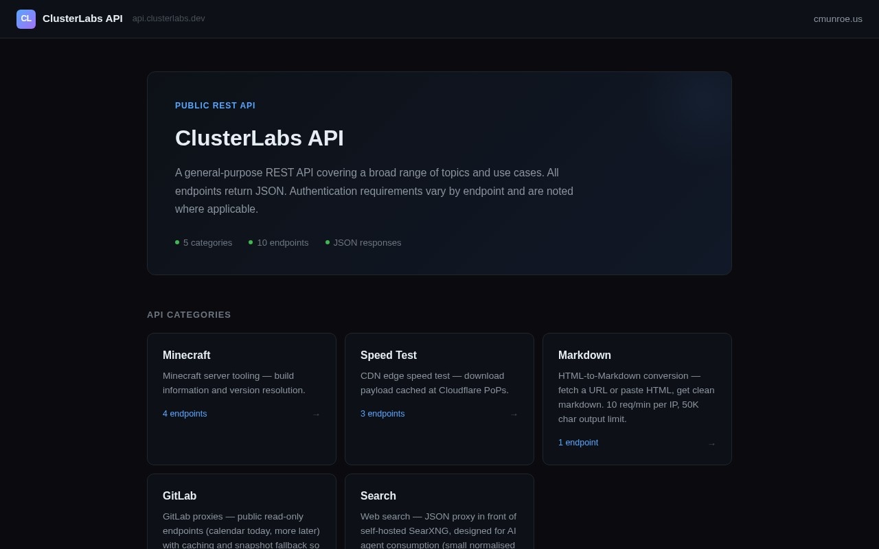 api.clusterlabs.dev screenshot