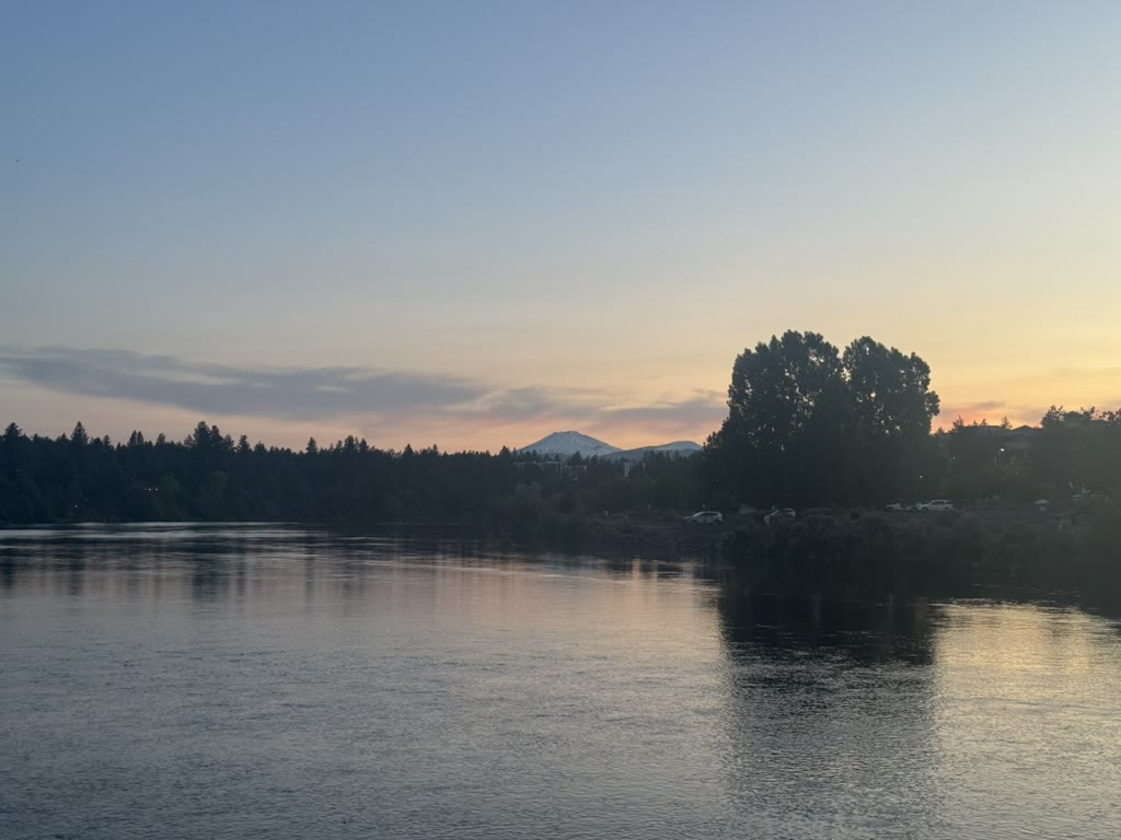 Mount Bachelor silhouette over the Deschutes River at last light