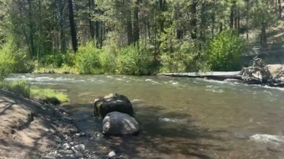 Tumalo Creek through Shevlin Park, calm water over rounded river rocks