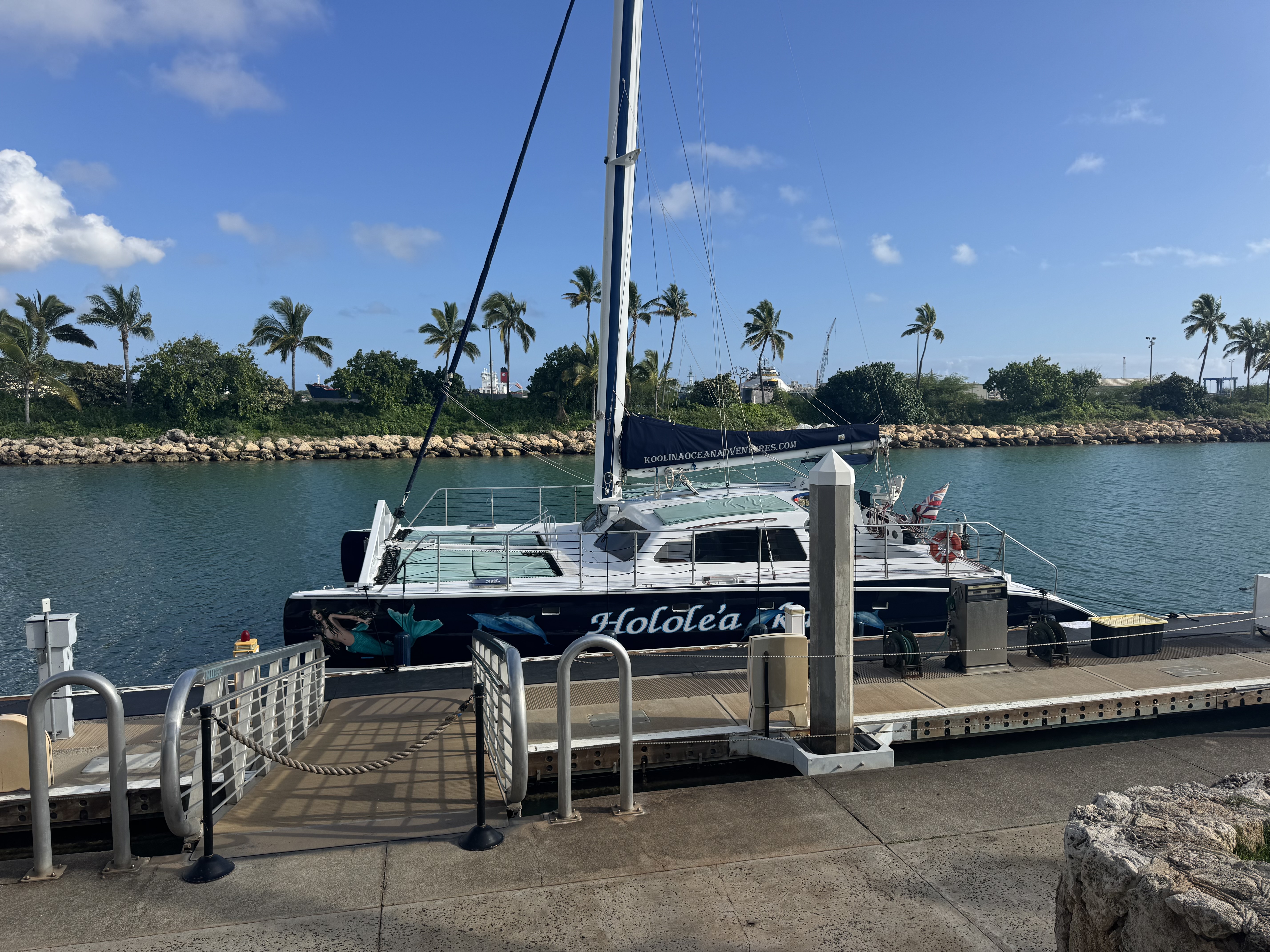 The catamaran Hololea moored at the Ko Olina marina