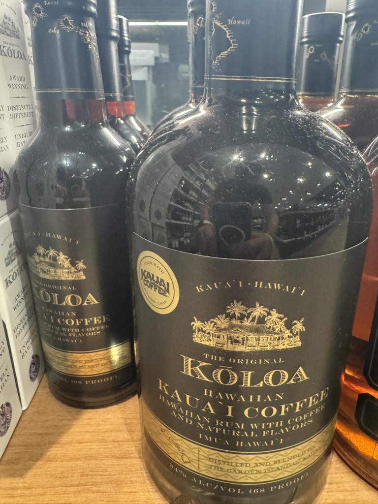 Kōloa Kauaʻi Coffee rum bottle, close-up of the label