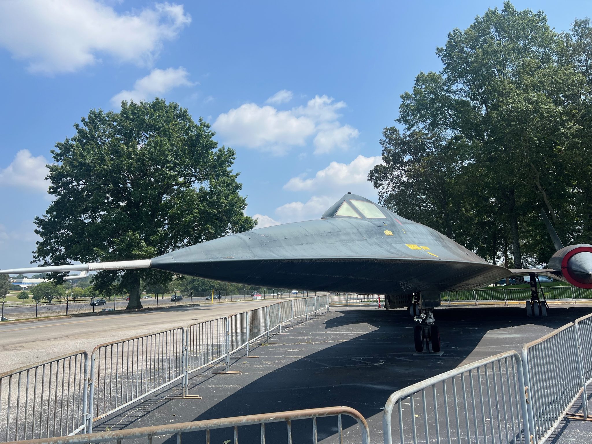 An SR-71 Blackbird on outdoor display at the U.S. Space & Rocket Center