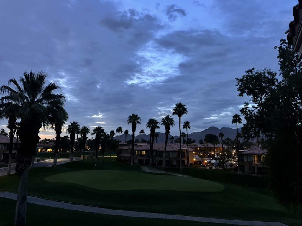 Fairway and palms in the blue hour right before sunrise