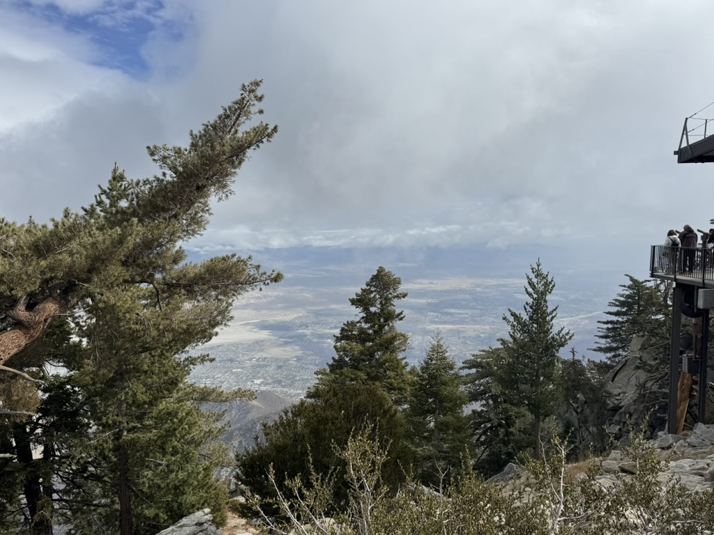 The Mountain Station viewing platform with the valley sprawl beyond