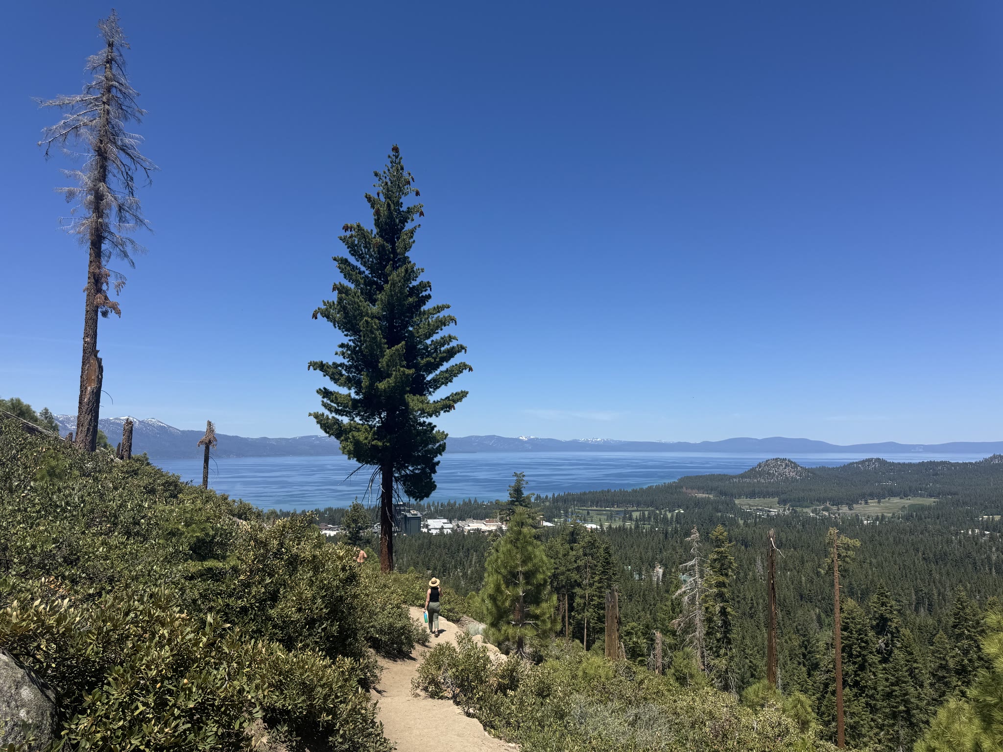 Lower on the descent, the south shore filling more of the frame
